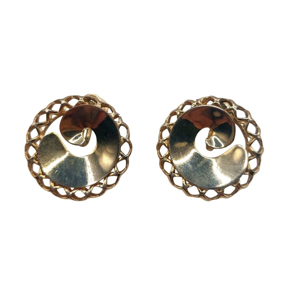 Vintage Gold-Tone Spiral Screw Back Earrings With Lattice Edge
